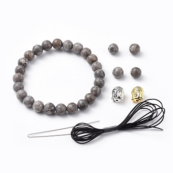 Stretch Bracelets, with Natural Maifanite Beads, Buddha Head Alloy Beads and Elastic Fibre Wire, 2 inch(5cm)