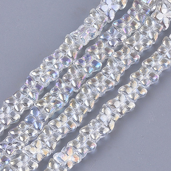 Electroplate Glass Beads Strands, Flower, Clear AB, 9x9x5mm, Hole: 0.9mm, about 80pcs/strand, 25.1 inch