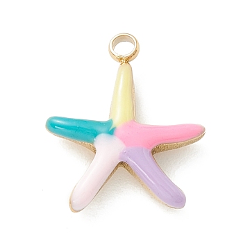 Ion Plating(IP) 304 Stainless Steel Enamel Charms, Golden, Starfish, Colorful, 14x12x3mm, Hole: 1.4mm