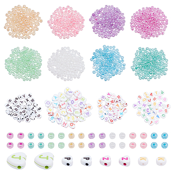 ARRICRAFT 1400Pcs 12 Style Craft Style Acrylic Beads, Horizontal Hole, Heart & Round & Flat Round with Initial Letter, Glass Seed Beads, Ceylon, Mixed Color, 4~10x7.5~11x4~5mm
