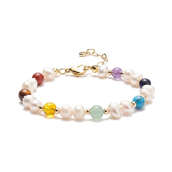 Natural & Synthetic Mixed Stone & Pearl Beaded Bracelets, 7 Chakra Jewelry for Women, 7-1/2 inch(19cm)