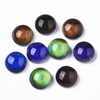 Translucent Glass Cabochons, Color will Change with Different Temperature, Half Round/Dome, Black, 12.5x7mm