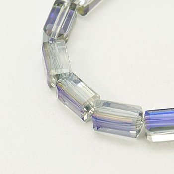 Electroplate Glass Beads, Half Rainbow Plated, Faceted, Cuboid, Clear, 8x4x4mm, Hole: 1mm