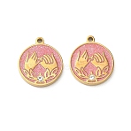 304 Stainless Steel Enamel Pendants, Flat Round with Promise Swear Charms, with Rhinestone, Glitter Powder, Real 18K Gold Plated, 15x13x2mm, Hole: 1.2mm(STAS-B142-10G)