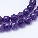 Natural Amethyst Round Bead Strands, Grade AB, 6mm, Hole: 0.8mm, about 61~63pcs/strand, 15.3 inch(G-M212-6mm-01B)