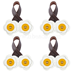 4Pcs PU Leather Flower Pendant Decorations, with Alloy Finding, for Bag Ornaments, White, 228x46x7.5mm(AJEW-FH0009-99B)