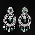 Teardrop Brass Micro Pave Cubic Zirconia Chandelier Earrings, Platinum, Green, 52x26mm(FS-WG7EBA5-01)