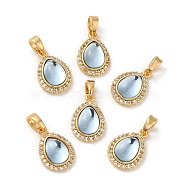 Brass Micro Pave Clear Cubic Zirconia Teardrop Charms, with Resin, Real 18K Gold Plated, 14.5x10x5mm, Hole: 4.5x2.5mm(KK-M270-37G)