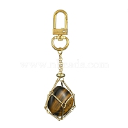Brass Braided Chain Pouch Empty Stone Holder Pendant Decorations, with Alloy Swivel Clasps, Golden, 85mm(HJEW-JM01241-01)