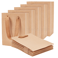 50Pcs Rectangle Kraft Paper Bags with Handle, Retail Shopping Bag, Merchandise Bag, Gift, Party Bag, with Nylon Cord Handles, BurlyWood, 16x12x5.7cm(AJEW-NB0005-38)
