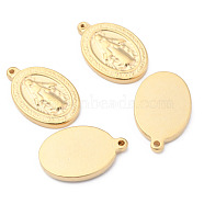304 Stainless Steel Charms, Oval with Virgin Mary, Golden, 13.5x8.5x1.5mm, Hole: 0.7mm(STAS-L233-056G)