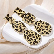 Alloy acrylic Dangle Stud Earrings, Long Leopard Print with Egg, Golden, 95x32mm(EJEW-M075-01G-02)