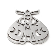 Non-Tarnish 5Pcs 201 Stainless Steel Pendants, Laser Cut, Moth Charm, Stainless Steel Color, 17x19.5x1mm, Hole: 1.2mm(STAS-B064-07P)