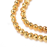 Electroplate Non-magnetic Synthetic Hematite Bead Strands, Round, Faceted, Golden Plated, 8mm, Hole: 1mm, about 50pcs/strand, 15.7 inch(G-Q465-24G)