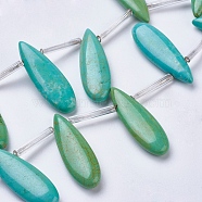 Natural Howlite Beads Strands, Top Drilled Beads, Dyed, Teardrop, Green Yellow, 31x10x4.5~5mm, Hole: 1mm, about 5pcs/strand, 3.9 inch(X-TURQ-K003-09D)