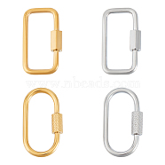 4Pcs 4 Styles Ion Plating(IP) 304 Stainless Steel Screw Carabiner Lock Charms, for Necklaces Making, Oval & Rectangle, Golden & Stainless Steel Color, 25.5~26x14~14x4mm, Screw: 7~8x4~4.5mm, 1pc/style(STAS-UN0053-33)