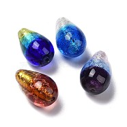 Handmade Silver Foil Glass Beads, Luminous, Glow in the Dark, Teardrop, Mixed Color, 20~21x12mm, Hole: 1.2mm(LAMP-A001-I)