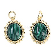 Synthetic Malachite Oval Pendants, Brass Oval Charms with Jump Rings, Real 18K Gold Plated, 16x12x5mm, Hole: 3mm(KK-U043-46G-C)