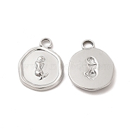 304 Stainless Steel Pendants, Flat Round with Mermaid Charm, Stainless Steel Color, 16x13x2mm, Hole: 2mm(STAS-I671-32P)