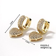 Elegant Copper Inlaid Zircon Heart Hoop Earrings, Fashionable and Versatile, Golden, 26x12mm(MC3224-2)