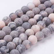 Natural Pink Zebra Jasper Beads Strands, Frosted, Round, 6mm, Hole: 0.8mm, about 63pcs/strand, 15.3 inch(39cm)(G-J376-46F-6mm)