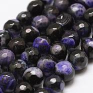 Faceted Natural Fire Crackle Agate Beads Strands, Round, Dyed & Heated, Purple, 8mm, Hole: 1mm, about 47pcs/strand, 14 inch(35.6cm)(G-F447-8mm-A11)
