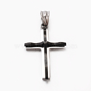 Fashion Men Bi-Color 201 Stainless Steel Cross Pendant, Gunmetal, 31x20x4.5mm, Hole: 5x6.5mm(STAS-F010-70)