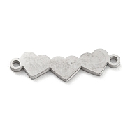 304 Stainless Steel Connector Charms, Triple Heart Links, Stainless Steel Color, 5.5x19x1mm, Hole: 1.2mm(STAS-P332-03P)