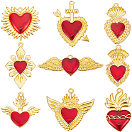 18Pcs 9 Styles Alloy Enamel Pendants, Golden, Heart Charm, Red, 29~53.5x18~40x2.5~5mm, Hole: 1.8~2.2mm, 2pcs/style(ENAM-SC0005-06)