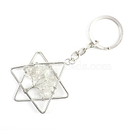 Gemstone Keychains, with Metal Split Rings, Star, 10x5cm(PW-WG361CF-01)