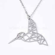 201 Stainless Steel Pendant Necklaces, with Cable Chains, Hummingbird, Stainless Steel Color, 17.5 inch~17.9 inch(44.5~45.5cm), 1.5mm, Hummingbird: 27x35x1mm(NJEW-T009-JN051-1-45)