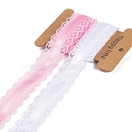 4 Yards 2 Colors Polyester Lace Trim, Flower Lace Ribbon, White, Pearl Pink, 1-1/8 inch(28mm), 2 yards/color(OCOR-A008-02B)