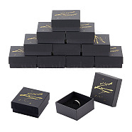 HOBBIESAY 12Pcs Hot Stamping Cardboard Jewelry Packaging Boxes, with Sponge Inside, for Rings, Small Watches, Necklaces, Earrings, Bracelet, Square, Black, 7.5x7.5x3.5cm(CON-HY0001-02)