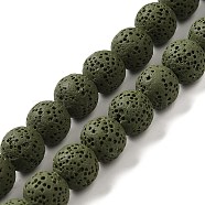 Natural Lava Rock Bead Strands, Dyed, Round, Dark Olive Green, 8mm, Hole: about 2mm, about 52pcs/strand, 15.5 inch(G-L435-03-8mm-20)