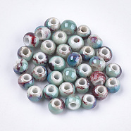 Handmade Porcelain Beads, Fancy Antique Glazed Porcelain, Round, Colorful, 6~7x5.5~6mm, Hole: 2~2.5mm(PORC-S498-19B-09)