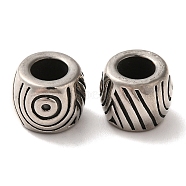 304 Stainless Steel European Beads, Large Hole Beads, Column, Antique Silver, 10x12mm, Hole: 6mm(STAS-A080-35AS)