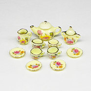 Porcelain Miniature Teapot Cup Set Ornaments, Micro Landscape Garden Dollhouse Accessories, Pretending Prop Decorations, Light Goldenrod Yellow, 20mm, 11Pcs/set(PORC-PW0001-053B)