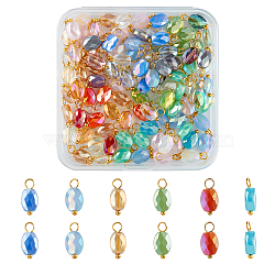100Pcs 5 Colors Electroplate Glass Pendants, with Golden Plated Brass Loops, Faceted, Oval, Mixed Color, 13~14x6~6.5x4~4.5mm, Hole: 2~3mm, 20pcs/color(FIND-FH0005-09)