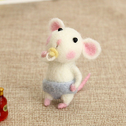 Mouse Wool Felt Needle Felting Kit with Instructions, Felting Needles Felting Kits for Beginners Arts, Pink, Needles: 86x5.5x1.8mm and 78x5.5x1.8mm(DOLL-PW0004-11D)