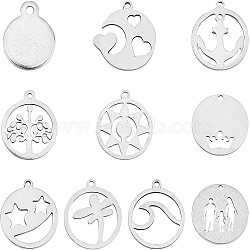 Unicraftale 304 Stainless Steel Pendants, Laser Cut, Flat Round, Stainless Steel Color, 14~18x14~16x1mm, Hole: 1~1.6mm, 60pcs/box(STAS-UN0011-83P)