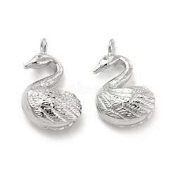 Brass Pendants, Swan Charm, Real Platinum Plated, 15x9.5x5mm, Hole: 1.5mm(KK-G447-03P)