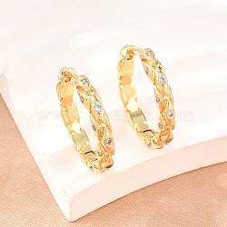 Brass Micro Pave Cubic Zirconia Hoop Earrings, Rhombus, Cadmium Free & Lead Free, Long-Lasting Plated, Rack Plating, Real 18K Gold Plated, Clear, 23x4mm(EJEW-P346-05G-01)