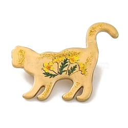 Golden Tone Alloy Enamel Flower Cat Brooch for Women, Yellow, 33x41x2mm(JEWB-M043-16B-G)