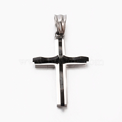 Fashion Men Bi-Color 201 Stainless Steel Cross Pendant, Gunmetal, 31x20x4.5mm, Hole: 5x6.5mm(STAS-F010-70)