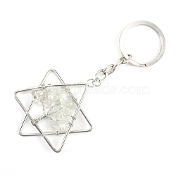 Gemstone Keychains, with Metal Split Rings, Star, 10x5cm(PW-WG361CF-01)