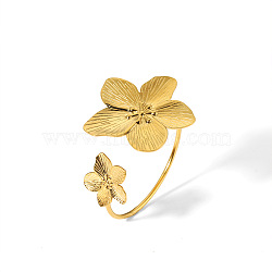 Stainless Steel Flower Cuff Bangle for Women, Vintage Accessory for European and American Style, Golden, Inner Diameter: 2.28 inch(58mm)(VX4751-1)