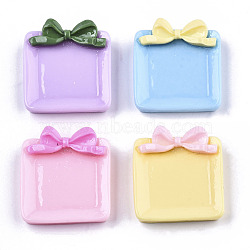 Opaque Resin Cabochons, Square with Bowknot, Mixed Color, 29x26x8~9mm(CRES-N022-128)