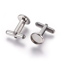 304 Stainless Steel Cuff Settings, Cufflink Finding Cabochon Settings for Apparel Accessorie, Flat Round, Stainless Steel Color, 26x12mm, Tray: 10mm in diameter(X-STAS-P227-28P)
