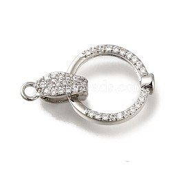 Brass Micro Pave Clear Cubic Zirconia Fold Over Clasps, Ring, Platinum, 23mm(KK-H480-28P)