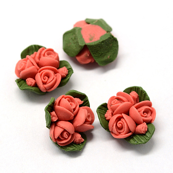 Handmade Porcelain Cabochons, China Clay Beads, Flower, Salmon, 15.5~17.5x15~17x8~9mm